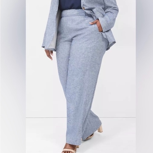 Lane Bryant Pull-On Chambray Linen Straight Leg Pant Blue Plus Size 24 Flowy NWT - Picture 1 of 14